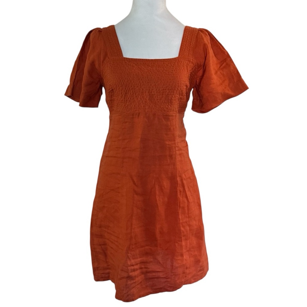 Madewell Linen Square Neck Mini Dress Dark Copper Size 0 - Picture 5 of 12